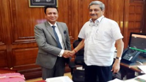 Minister for CAPD, Chowdhary Zulfkar Ali during meeting with Union Minister Manohar Parrikar at New Delhi on Thursday.