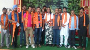 Leaders of Shiv Sena Bala Sahib Thackeray posing for a group photograph at Kathua on Saturday. 