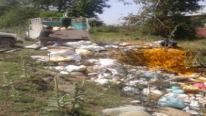 Food items being destroyed in Pulwama on Tuesday. 