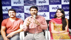 Natrang Director, Balwant Thakur, addressing media persons at Jammu on Thursday.