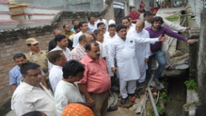 MLA Rajesh Gupta during visit to flood affected areas in Jammu East constituency. 