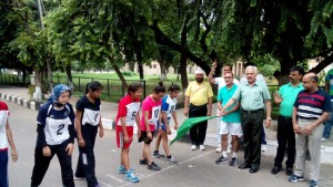 Athletes being flagged off during cross country race at Jammu University on Wednesday.