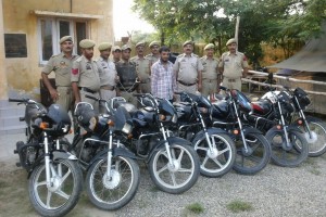 Stolen motor bikes which were recoverd by Rajbagh Police on Friday.   -Excelsior/Madan