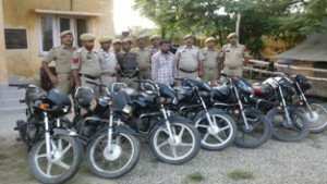 Stolen motor bikes which were recoverd by Rajbagh Police on Friday.                   -Excelsior/Madan