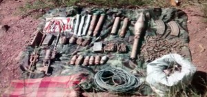 Arms and ammunition recovered by Army and police at Thatharka, Gool in Ramban district on Monday. - Excelsior/Parvez