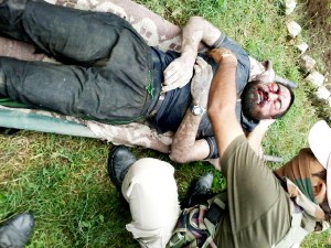 Body of Lashkar-e-Islam commander, Tariq, lies on a stretcher after it was recovered from a nullah in North Kashmir. —Excelsior/Aabid Nabi.