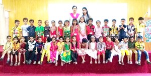 Participants of Project Exhibition and Fancy Dress Competition posing for a group photograph at Vishwa Bharati School at Udheywala in Jammu.