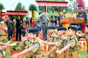 Cadets celebrating Raising Day at Sainik School Nagrota on Saturday.