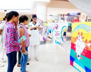 Students during campaign against child labour at DPS in Jammu on Tuesday.