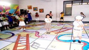 Children performing activity during mega sports event ‘Tirangaa’ at Banyan International School in Jammu.