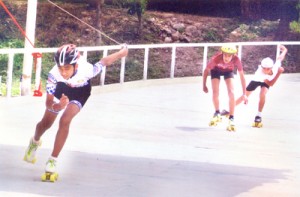 Skaters on a roll during Roller Skating Championship at MA Stadium in Jammu on Sunday.