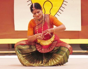 Padmashree Geeta Chandran presenting dancing item at GD Goenka Public School in Jammu.