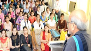 Students listening speaker during Orientation Programme started for 9th Academic session at Aryans Campus.
