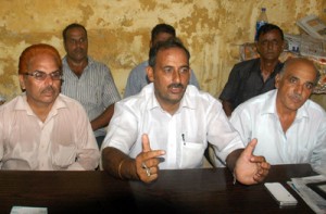 Leaders of Social Forestry Employees Union addressing a press conference at Jammu on Tuesday. -Excelsior/Rakesh