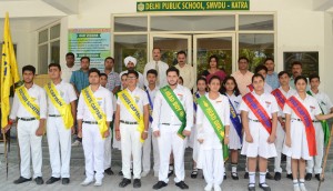 DPS Katra students posing for group photograph during investiture ceremony.