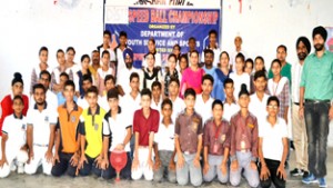 Medal winners in Speedball posing for a group photograph in Jammu on Thursday.