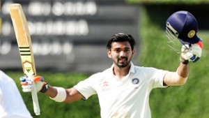 KL Rahul celebrating his second Test century at Colombo.