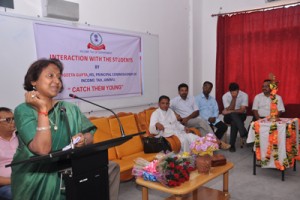 Principal Commissioner of Income Tax Department addressing students during awareness camp at Jammu on Tuesday. 