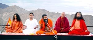 Yog Guru Swami Ramdev, Acharya Bal Krishen and others at Yoga Shivir at Leh.  -Excelsior/Stenzin