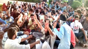 Students of BGSB University, Rajouri resuming strike on Monday. 