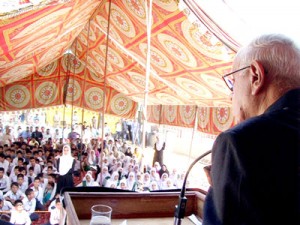 Former Chief Minister, Dr Farooq Abdullah addressing Annual Seerat Conference on Wednesday.