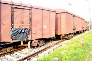 A goods train that derailed near Kathua on Sunday.