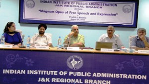 Prof. K.L Bhatia delivering a lecture at IIPA Jammu on Monday.