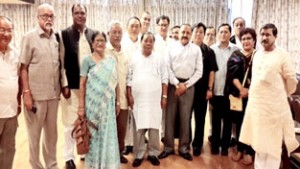 Union Minister Dr Jitendra Singh, flanked by former Speaker P.A. Sangma and other MPs from Northeast, at a luncheon meeting hosted by him in the Parliament House annexe at New Delhi.