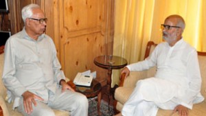 Governor, N N Vohra in a meeting with Education Minister, Naeem Akhter at Raj Bhavan.