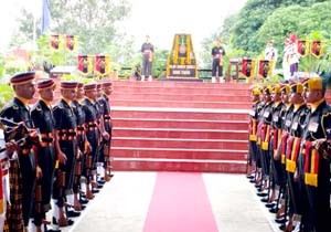 Homage being paid by Army officers and jawans to the martyrs of 18th Battalion, Dogra Regiment at memorial of Major Sandeep Shankla, Ashok Chakra in Panchkula.