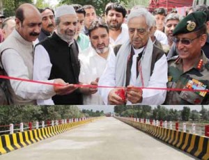 Chief Minister, Mufti Mohammad Sayeed, inaugurating Sopore Bypass Bridge at Sopore on Monday.