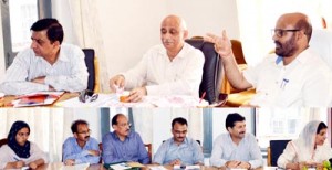 Minister for Forest, Bali Bhagat chairing a meeting at Srinagar on Tuesday.