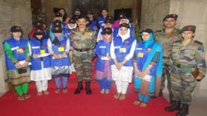 Chief of Army Staff, General Dalbir Singh with the students of Srinagar School of Management College (SSM), Parihaspora as part of The National Integration Tour, in New Delhi on Friday. (UNI)