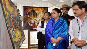 Usha Vohra after inaugurating "50th State Art Exhibition" at Srinagar on Wednesday.