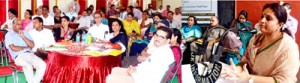 MoS Education, Priya Sethi addressing District Level Consultative meeting at GGHSS Shastri Nagar on Tuesday.