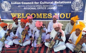 Traditional singers singing at the 'Karkan Festival' organized by ICCR at village Marh in Jammu.