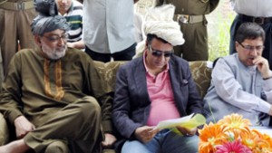 Minister for CAPD, Choudhary Zulfkar Ali and Minister for Finance, Dr Haseeb Drabu during conference at Pulwama on Sunday.