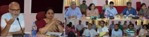 Minister for Education, Naeem Akhtar and MoS Priya Sethi chairing a meeting at Jammu on Tuesday.