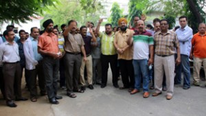 Members of JKMEF during a protest in the premises of Government Hospital, Gandhi Nagar.-Excelsior/Rakesh