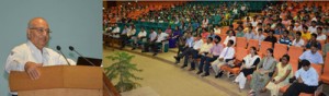 SMVDU VC addressing newly admitted students during orientation programme on the campus on Tuesday.