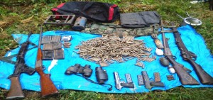 Arms and ammunition recovered in Doda forest on Monday. - Excelsior/Tilak Raj