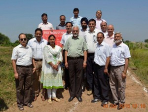 SKUAST-J VC and others at inauguration of fish pond at Chatha Campus on Thursday.