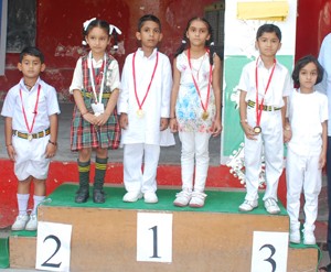 Winners posing for a photograph during Sports Day at Dewan Devi School in Jammu.