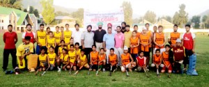 Winners posing for a group photograph during Rajiv Gandhi Khel Abhiyan Tournament in Poonch on Wednesday.