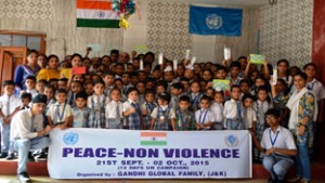 Participants of Quiz Competition organized by Gandhi Global Family at Arya Samaj School in Jammu.