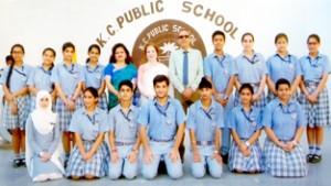 Newly elected Students Council of senior wing of KC Public School posing for a group photograph alongwith Principal and other dignitaries on Wednesday.