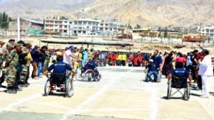 Differently abled children displaying skill in District Games at Leh.        -Excelsior/Stenzin