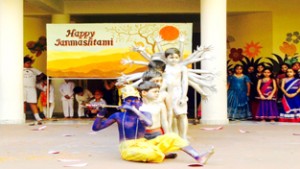 Students presenting cultural item during Janamashtmi celebrations at GD Goenka Public School.