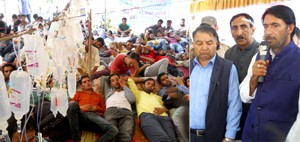 PCC chief addressing NYC volunteers at Srinagar on Tuesday.