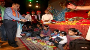 Union Minister, Dr Jitendra Singh performing Kanya Poojan at Katra on Monday. —Excelsior/Rakesh